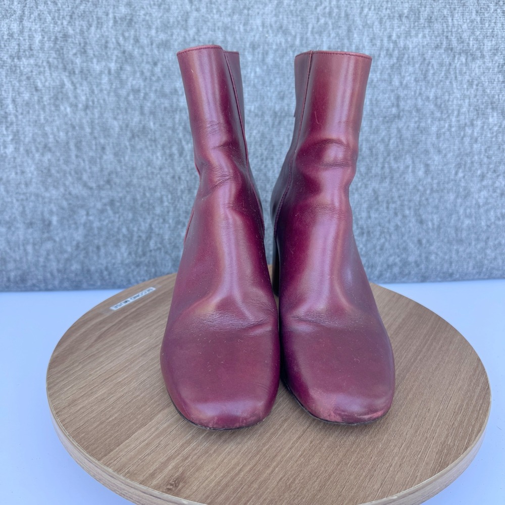 Sandro Paris Burgundy Leather Ankle Boots Block‎ Heel Size 36 / 5.5 Minimalist - Picture 2 of 11